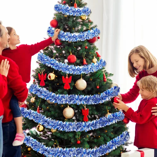 Miniatura 7 de Geosar - Guirnalda de oropel de Navidad de 26,2 pies, decoración de oropel metálico con brillo, guirnalda colgante para árbol de Navidad, adorno