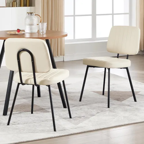 Miniatura 8 de VipDesk Juego de 2 sillas de comedor tapizadas de piel sintética, sillas de comedor modernas de mediados de siglo para cocina, comedor con respaldo