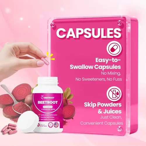 Miniatura 5 de Cápsulas de raíz de remolacha – 1300mg de polvo orgánico de raíz de remolacha, suplemento vegano y sin OGM para energía, resistencia y apoyo al