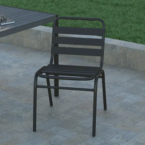 Miniatura 4 de EMMA + OLIVER Jens Silla de comedor apilable de metal, silla de comedor para interiores y exteriores con respaldo de triple listón, listones