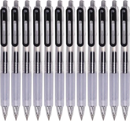XIZE SH Bolígrafos de gel ultra finos, paquete de 12 bolígrafos de gel de tinta negra de 0.015 in, tamaño de línea, bolígrafos de escritura suave