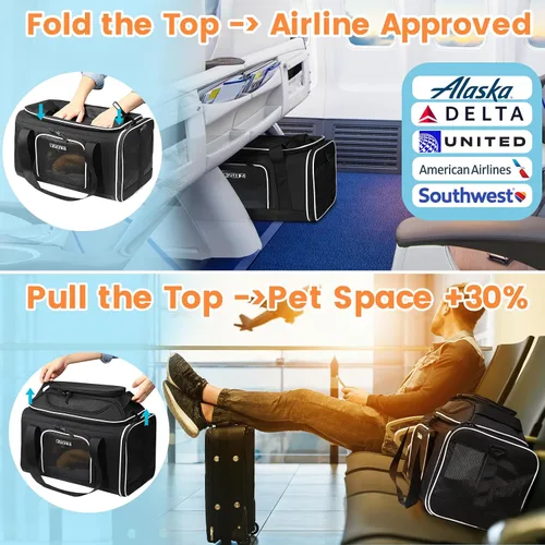 Miniatura 2 de Petskd Transportador de mascotas extensible superior de 17 x 11 x 9.5 pulgadas, aprobado por aerolíneas de Alaska, transportador de lados suaves