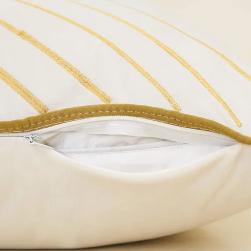 Miniatura 5 de Avigers Funda de cojín de terciopelo con líneas geométricas bordadas a rayas blanco dorado de 12 x 20 pulgadas, funda de almohada lumbar decorativa