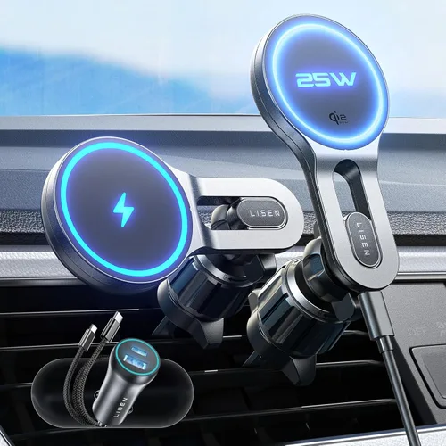 LISEN Cargador de Coche MagSafe de 15W, [Carga Estable y Rápida] Cargador Magnético Inalámbrico para Coche, Cargador de Soporte Telefónico para