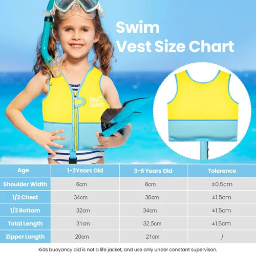 Miniatura 6 de Chaleco de natación para niños de neopreno con correa de seguridad ajustable para edades de 1-3 y 3-6 años KS-GB