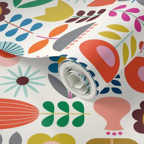 Miniatura 2 de Spoonflower Despegar y pegar papel tapiz Muestras - Mod Jardín escandinavo Scandi Arte Flores Margarita Azul Marino Naranja Rosa Vivero Floral