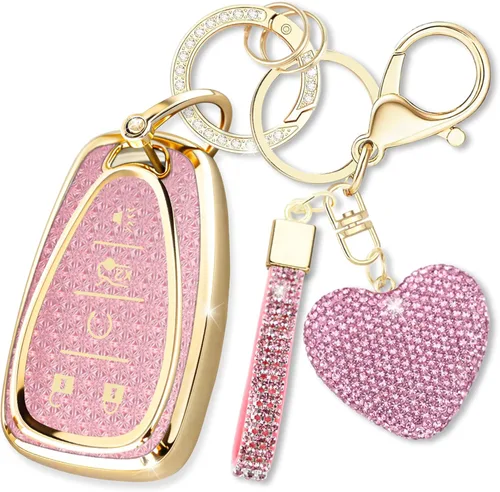 Miniatura 11 de Funda para llavero con llave de diamante en forma de corazón, funda para llave de coche compatible con Chevrolet Equinox Malibu Cruze Traverse