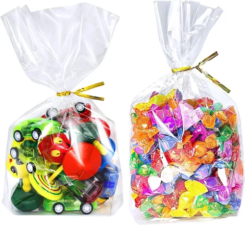 PigPotParty Bolsas de celofán de 6 x 9 pulgadas, paquete de 100 bolsas transparentes con refuerzo inferior para exhibición de pie, pequeño