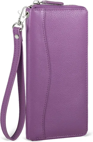 Miniatura 16 de Oak Leathers Cartera de cuero para mujer – Cartera Clutch RFID para mujer con 8 portadores de tarjetas de crédito, bolsillo para monedas, regalo