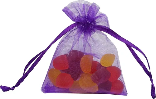 Miniatura 5 de 100 bolsas de organza transparente de 3 x 4 pulgadas, bolsas de regalo de dulces, muestras de exhibición, bolsas con cordón (morado)