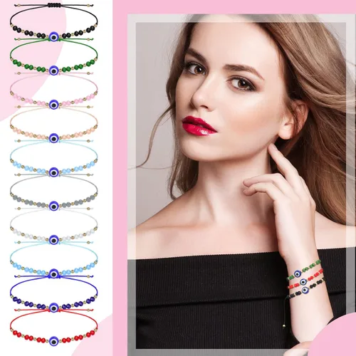 Miniatura 5 de WILLBOND 60 pulseras de ojo malvado pulseras mexicanas con nudo de cuerda pulseras de cuentas ajustables pulseras de eslabones de la suerte