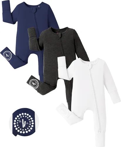 Miniatura 17 de PATPAT Baby Footies - Mameluco de viscosa de bambú para niños y niñas, con cremallera y suela antideslizante, ropa infantil con pies y sin pies