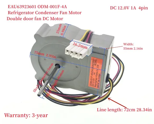 Miniatura 2 de EAU63923601 ODM-001F-4A Motor del ventilador del condensador del refrigerador Motor DC apto para refrigerador LG Haier, reemplaza AP6317195