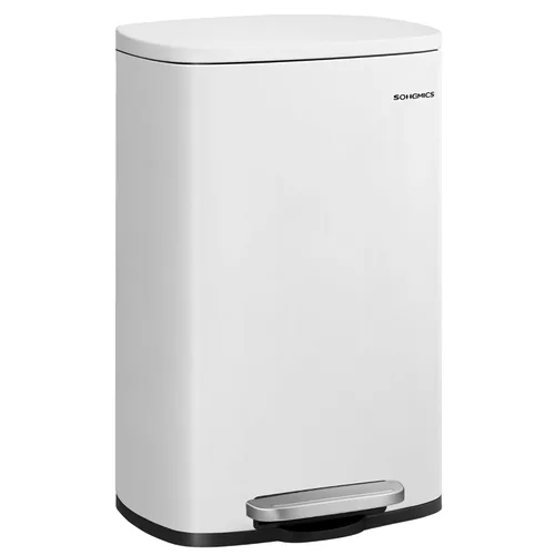 SONGMICS Cubo de basura de 13 galones (50 L), cubo de basura de cocina de acero inoxidable, reciclaje o contenedor de residuos, cierre suave, pedal