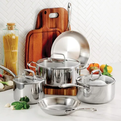 Miniatura 2 de Tramontina Tri-Ply Clad - Juego de 8 utensilios de cocina de acero inoxidable con tapas de vidrio, ollas y sartenes, listo para inducción, apto