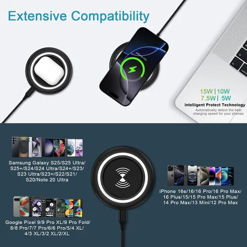 Miniatura 7 de Cargador inalámbrico Samsung de 15 W, almohadilla de carga rápida para Samsung Galaxy S26 S25 Edge S24 Ultra S23 S22 S21 S20 Z Flip 7 FE 6 5 4 3 Z