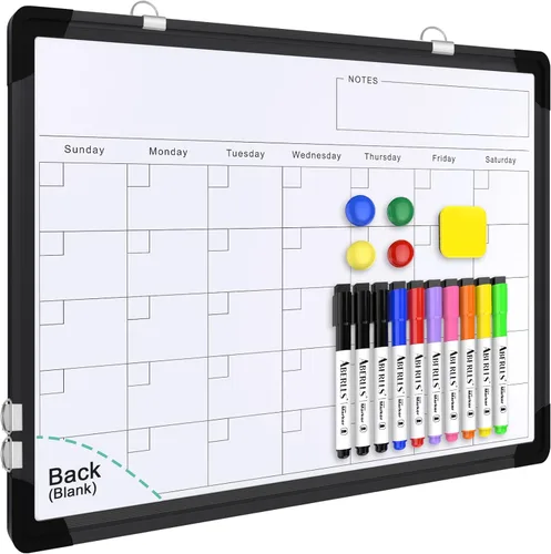 Miniatura 13 de Pizarra blanca de calendario mensual para pared, 24 x 18 pulgadas, pizarra de borrado en seco con tablero de corcho, pizarra blanca magnética, Blanco