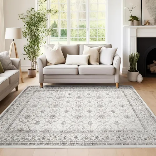 Miniatura 136 de Jinchan Fiora - Alfombra redonda de 8 pies, alfombras vintage con diseño floral envejecido, lavable a máquina, antideslizante, de pelo bajo, Azul