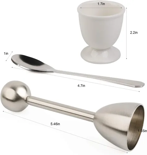 Miniatura 2 de Juego de decoración de galletas de huevo para quitar cáscaras de huevos duros y suaves, incluye 1 cortador de huevos, 4 tazas de huevos de cerámica