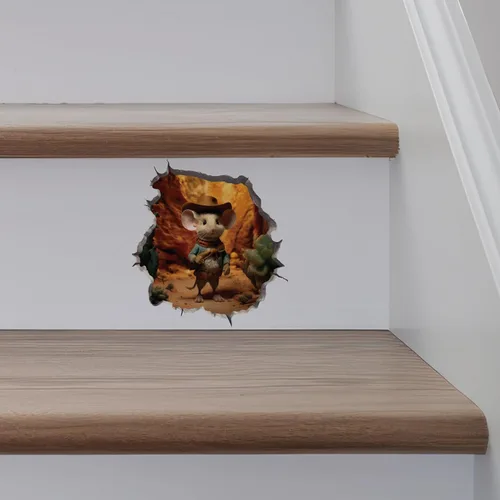 Miniatura 5 de Adhesivo de pared 3D con agujero de ratón de vaquero y ratón