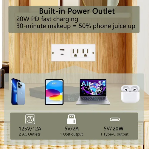 Miniatura 7 de Tocador grande de 47 pulgadas, moderno escritorio de maquillaje acanalado con espejo y luces, tocador superior de cristal con 3 cajones y 2 armarios