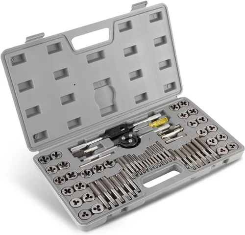 Orion Motor Tech Juego de 60 piezas de tarrajas y machuelos de tamaños métricos y estándar incluidos Kit de tarrajas y machuelos métrico y SAE para