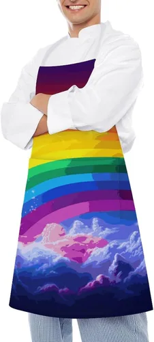 Miniatura 4 de MUSM Apron for Adults - 27.6 X 31.5 Inch, Heavy-Duty Polyester Aprons with Two Large Pockets, Waterproof Rainbow Kitchen Apron for Cooking
