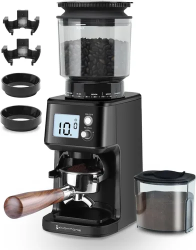Homtone - Molinillo de café espresso de muelas cónicas, 51 ajustes precisos, molino eléctrico con soporte para portafiltro, ajustable para 2-12
