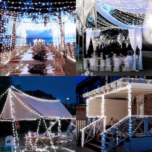 Miniatura 8 de Luces de Navidad para exteriores, 403 pies, 1000 luces LED, 8 modos y función de memoria con temporizador, luces de hadas parpadeantes, IP44, Blanco