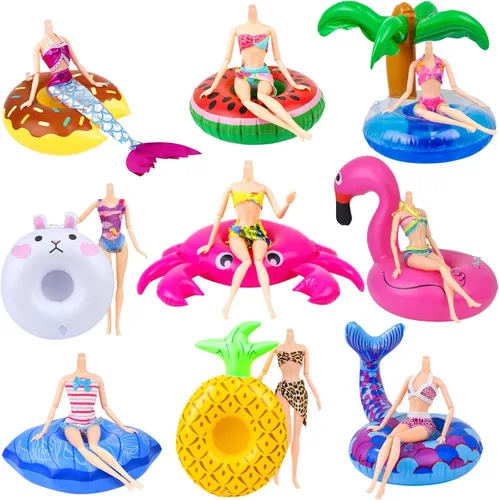 Miniatura 8 de Flotador inflable para muñecas para piscina, incluye flamencos, donas, piñas, conchas, cangrejos, conejo, soporte inflable para bebidas para fiestas