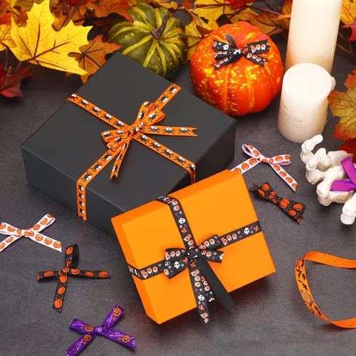Miniatura 3 de SANNIX 18 rollos de cinta de Halloween de 90 yardas, cintas de grogrén impresas de 3/8 pulgadas de ancho, tela de manualidades para decoración
