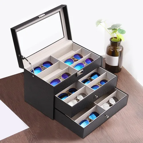 Miniatura 6 de Nicunom Organizador de lentes de sol con 18 ranuras para coleccionista gafas de sol caja de almacenamiento de gafas con cajón con cerradura