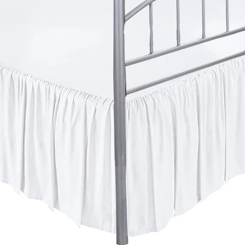 Tamaño matrimonial, color blanco liso, falda de cama con volantes con esquinas divididas, falda de cama de 15 pulgadas, 100% algodón poli, 400