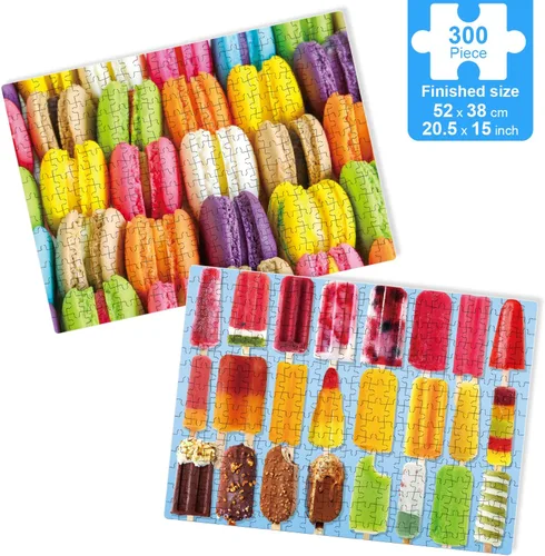 Miniatura 3 de Rompecabezas de 300 piezas, paletas y macarons para adultos, adolescentes y niños, idea de regalo feliz (paquete de 2) (Popsicle+Macaron)