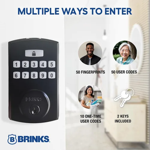 Miniatura 3 de BRINKS Cerraduras de Seguridad para Puerta, Entrada sin Llave de Alta Seguridad, Cerradura de Puerta Electrónica Inteligente con Cerradero, Hasta 50