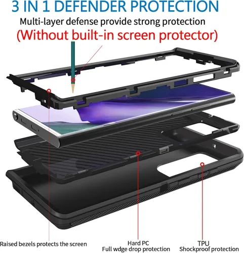Miniatura 3 de Funda Anloes para Samsung Galaxy Note 20 5G, funda para teléfono resistente, a prueba de golpes y polvo, 3 en 1 con protector de goma
