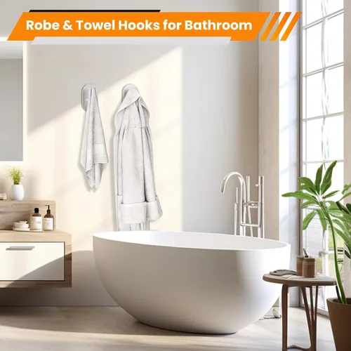 Miniatura 5 de Aikzik Ganchos adhesivos plateados resistentes, ganchos de pared para ducha, baño, toalla, abrigo, bata, ganchos de acero inoxidable para colgar