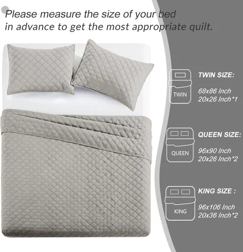 Miniatura 5 de Exclusivo Mezcla Juego de Edredón Suave Tamaño Twin, 2 Piezas Edredones Ligeros Gris Claro Colchas Cubrecamas Juego de Ropa de Cama para Todas