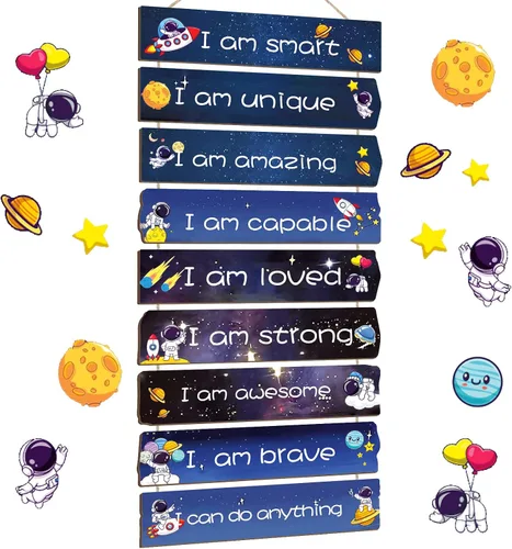 Miniatura 7 de Chunful Juego de 9 letreros de pared inspiradores para dormitorio de niños, decoración de pared inspiradora de madera, letrero de pared motivacional