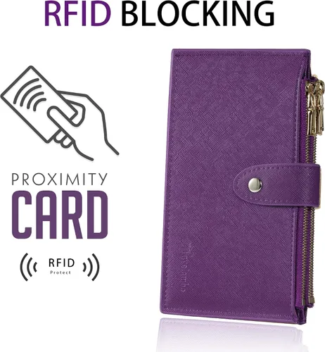 Miniatura 3 de Travelambo Cartera para mujer con bloqueo RFID y bolsillo con cremallera Cartera RFID