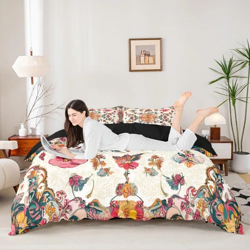 Miniatura 3 de Erosebridal Funda de edredón floral exótica tamaño Queen, juego de ropa de cama bohemio, funda de edredón tribal exótica floral bohemia, flores
