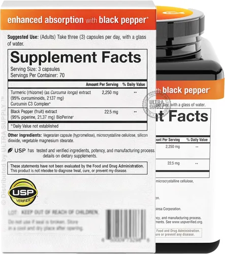 Miniatura 2 de You.Theory Cúrcuma 2250 mg (210 unidades. Paquete económico) Suplemento de cúrcuma Cápsula de curcumina de alta absorción Mezcla de pimienta negra