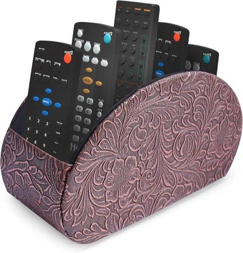 Miniatura 24 de QIELIZI Soporte para control remoto, organizador de escritorio de piel sintética con 5 compartimentos espaciosos para controles remotos de TV