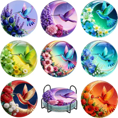 Miniatura 26 de Leatrice 6 piezas de posavasos de arte de diamante pequeños kits de pintura de diamante para adultos con puntos de diamante redondos, taladro
