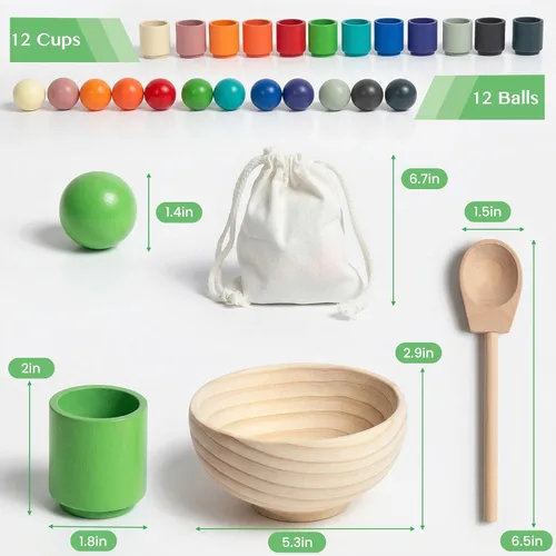 Miniatura 8 de Juguetes Montessori de bolas arcoíris en vasos para niños de 3 años, juegos de madera de preescolar para niños pequeños, juegos de aprendizaje