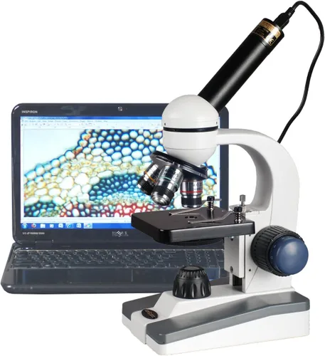 Microscopio AmScope 40 x-1000 x LED para estudiantes + cámara USB de 5 MP