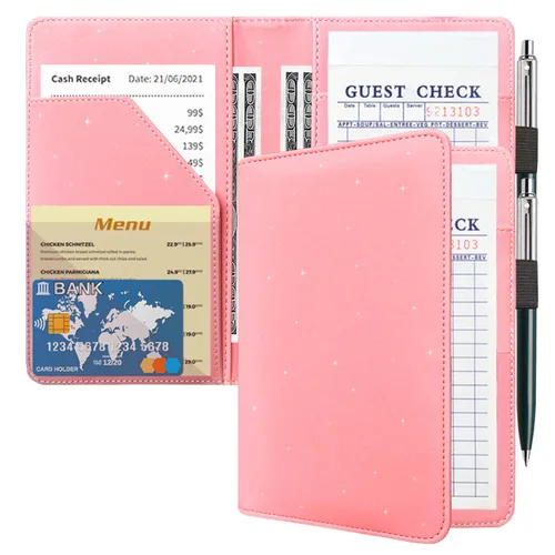 Miniatura 23 de ACdream - Libretas de servicio para camarera, libreta de anotación de comensales, lindo organizador de piel y cartera para dinero, para presentar AB