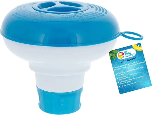 U.S. Pool Supply Dispensador de tabletas químicas flotante para piscina y spa de 1 pulgada, dispensador de cloro y bromo, flotador plegable de 5