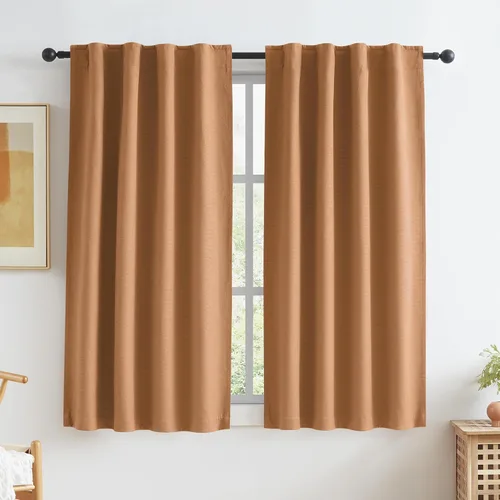 Miniatura 35 de Paneles de cortinas de ventana 100% opacas, con trabillas traseras, bolsillo para barra, gancho, cinturón, aspecto plisado, cortinas para sistema