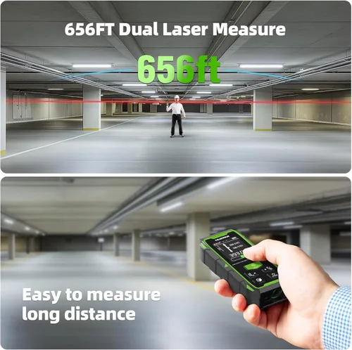 Miniatura 3 de Herramienta de Medición de Distancia Dual de 656 pies/200M, Huepar Dispositivo Profesional de Medición Láser Digital Recargable para Habitaciones